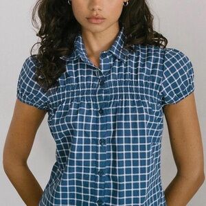 Blue Checkered Women's Top